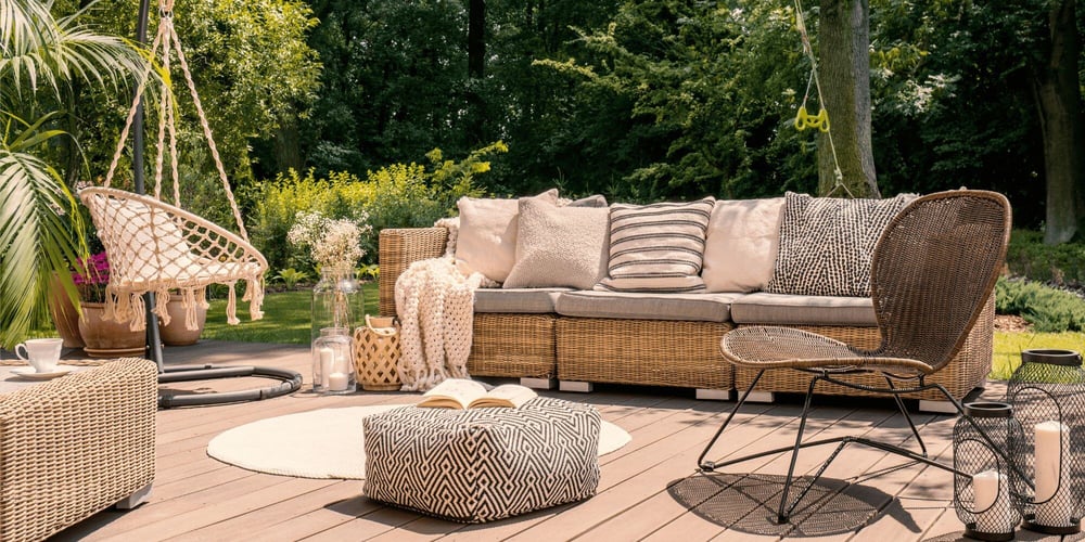 Stock Image of Outdoor Lounging Area with Chairs and Furniture