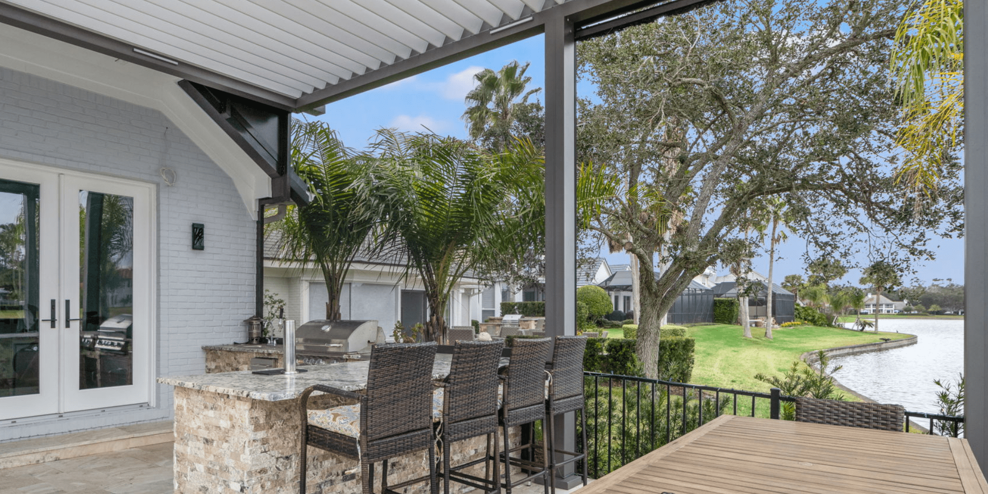 Jacksonville Outdoor Kitchen in Motorized Screen Enclosure with Motorized Pergola