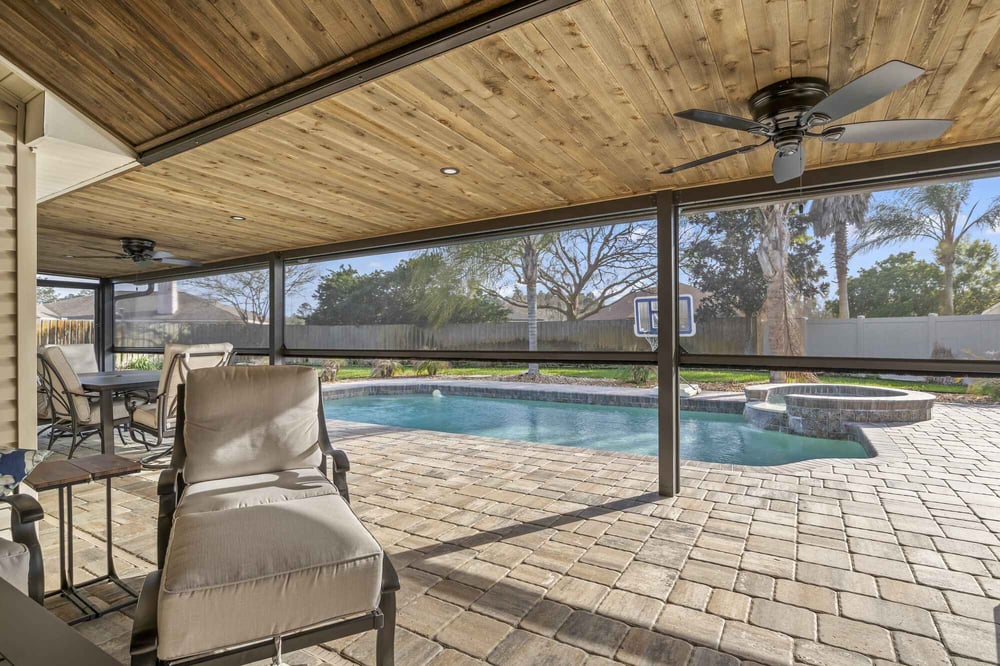 Motorized Screen Enclosure with Pool and Hotub