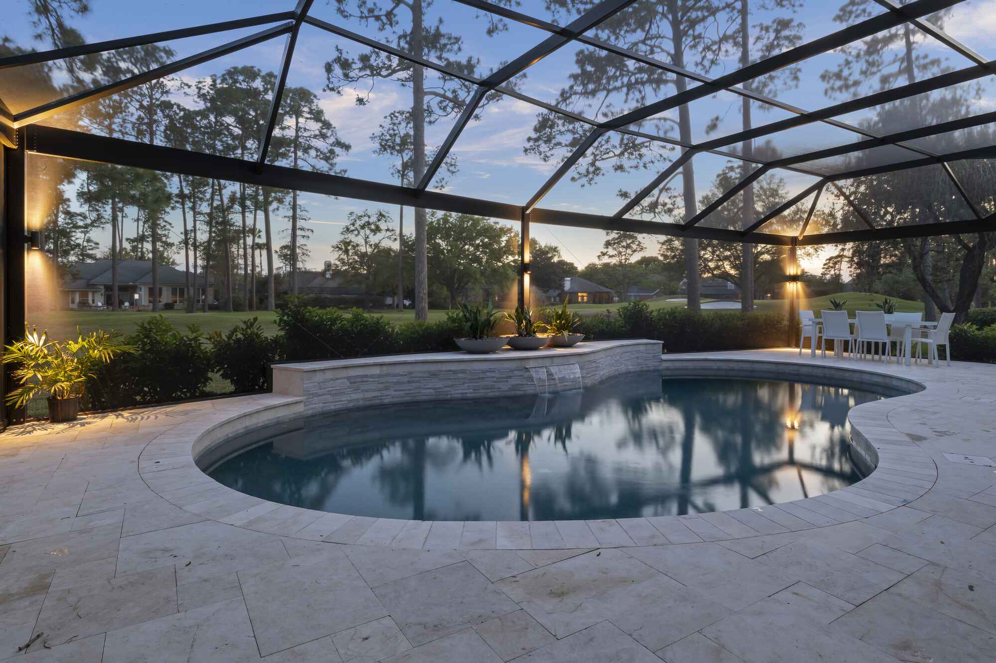 Ponte Vedra Beach Screen Pool Enclosure with Luxury Sconce Lighting