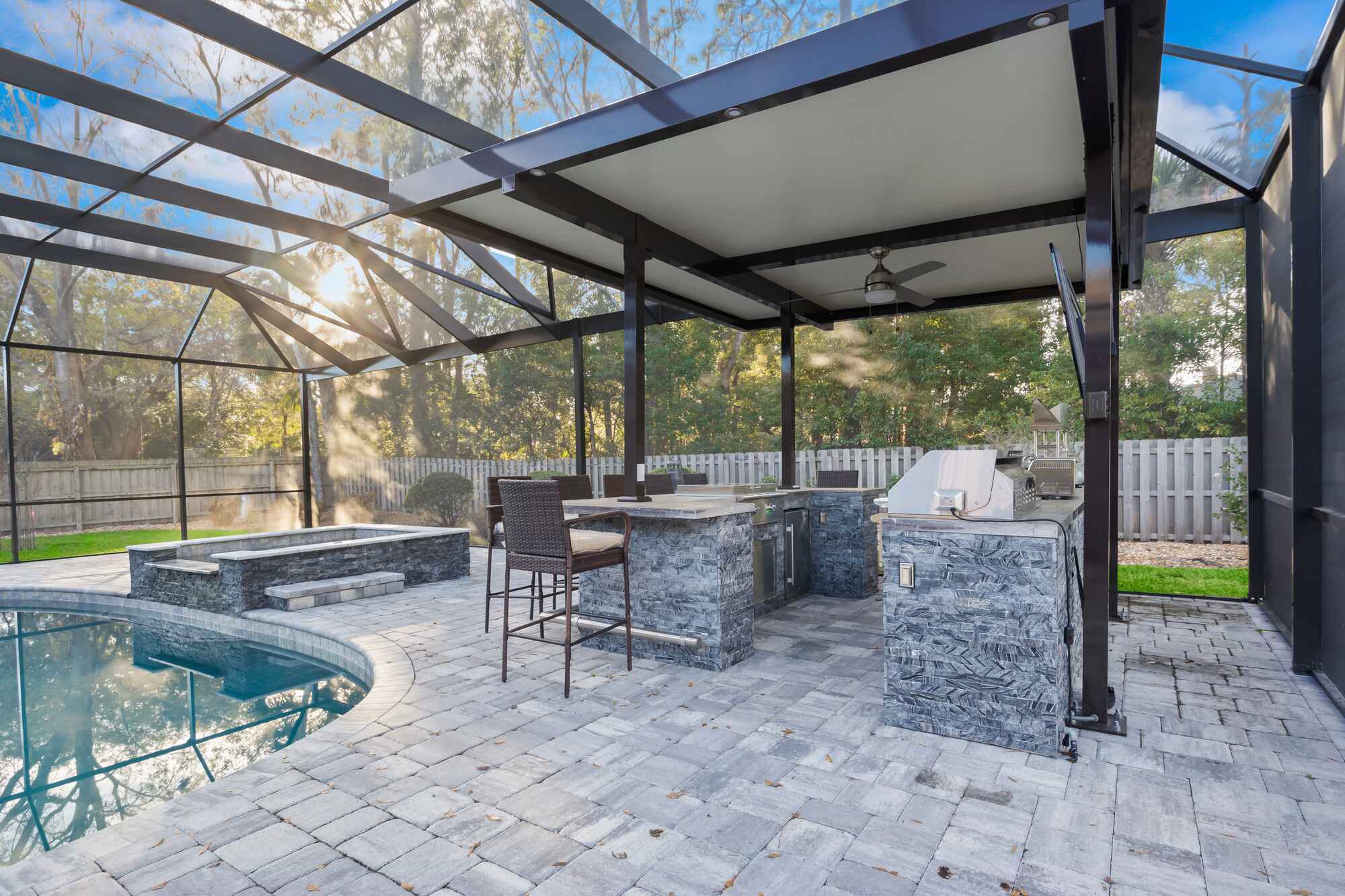 Pool and Patio Screen Enclosure with Outdoor Kitchen in Jacksonville