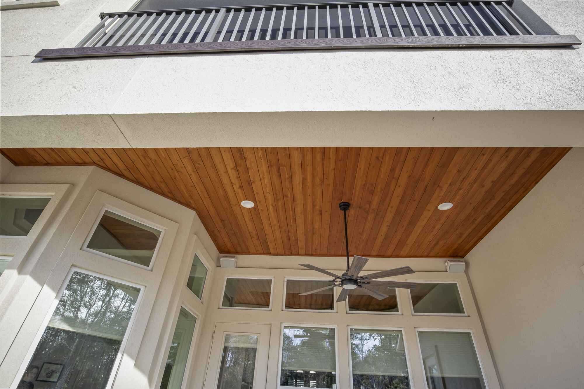 Tongue and Groove Ceiling with Lighting and Outdoor Fan