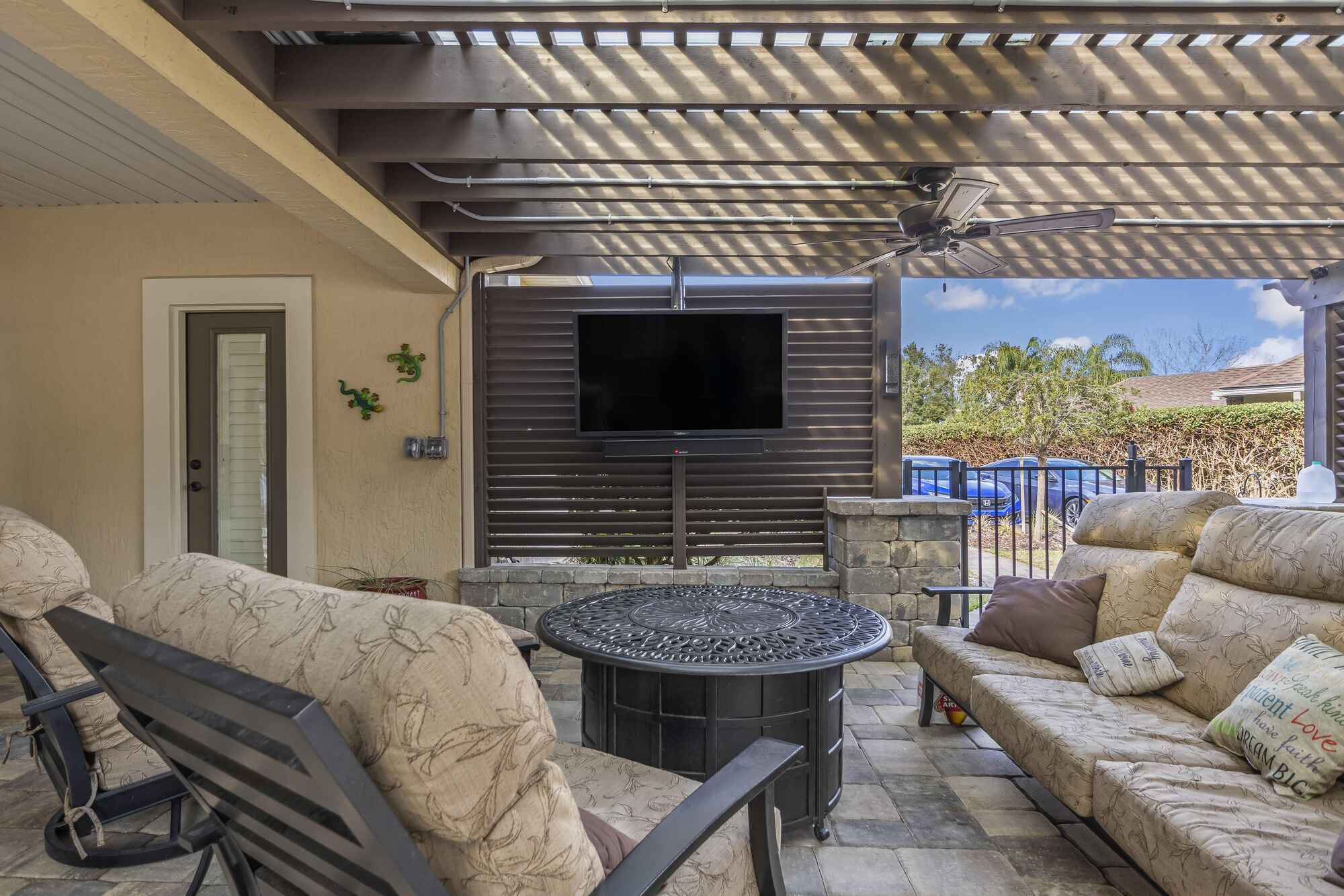 Wood Pergola with Outdoor Entertainment Area